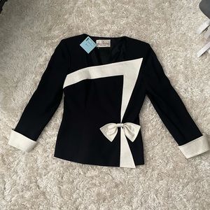Valentino Boutique Black blazer with white statement trim and bow